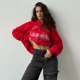 Hooded letter zipper large pocket loose hoodie