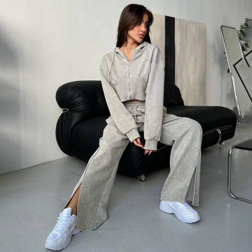 Hot selling short hoodie straight leg loose casual pants set