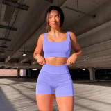 Yoga two-piece high waisted hip lifting shorts+vest BK187