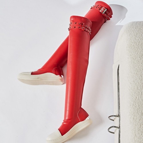 Thick soled plus size elastic boots for women, rivet boots
