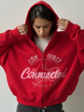 Hooded letter zipper large pocket loose hoodie