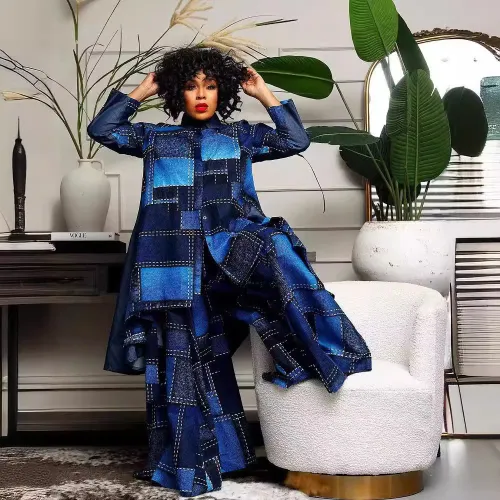 D8659   Splicing loose imitation denim two-piece set