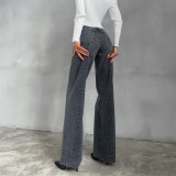 Leopard print straight leg pants high waisted casual pants