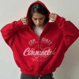 Hooded letter zipper large pocket loose hoodie