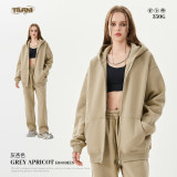 Velvet hooded cardigan sweatshirt casual solid color loose fit