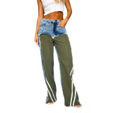 Low waist contrasting black patchwork jeans for women