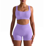 Yoga two-piece high waisted hip lifting shorts+vest BK187