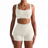 Yoga two-piece high waisted hip lifting shorts+vest BK187