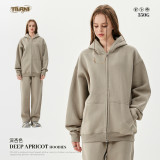 Velvet hooded cardigan sweatshirt casual solid color loose fit