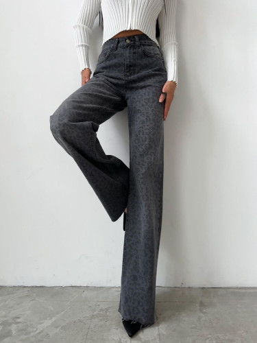 Leopard print straight leg pants high waisted casual pants