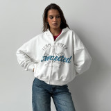 Hooded letter zipper large pocket loose hoodie