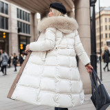 Slim fit and slimming big fur collar long cotton jacket