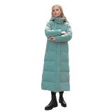 Knee length cotton jacket, women's winter hooded thick cotton coat
