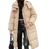 Cotton padded women's long and thick knee length hooded cotton jacket jacket