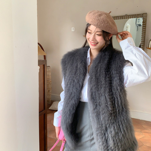 Fox fur double-sided woven fur vest, medium to long