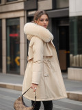 Cotton jacket, medium to long, with a large fur collar and plush lining to overcome the challenge of outerwear