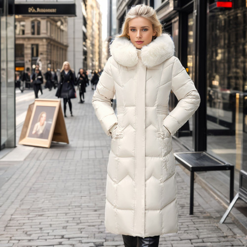 Cotton women's long and thick thick fur collar jacket