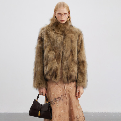 Two tone blended dense raccoon fur grass coat women's short fur coat
