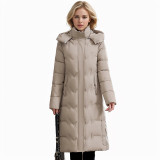 Down and cotton jacket, women's long length, knee length, plus size, thick cotton coat jacket