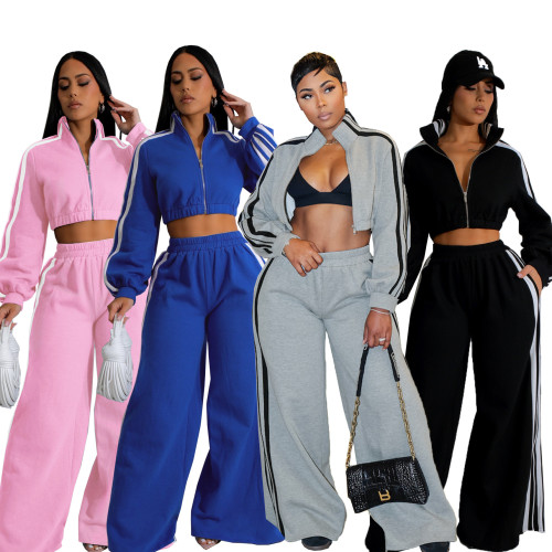 TW562 striped suit zipper thick hoodie casual commuting two-piece set