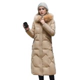 Cotton jacket women's mid length over knee cotton jacket with thick fur collar