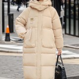 Cotton padded women's long and thick knee length hooded cotton jacket jacket