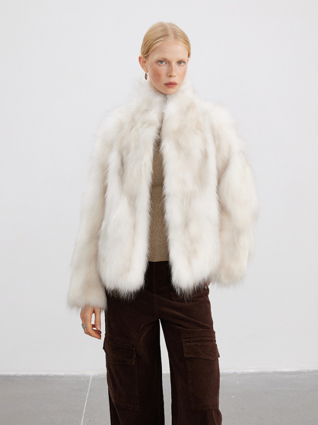 Two tone blended dense raccoon fur grass coat women's short fur coat