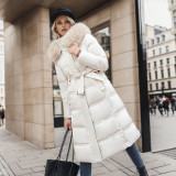 Slim fit and slimming big fur collar long cotton jacket