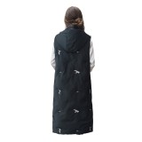 Medium to long length outerwear hooded vest for women, embroidered for warmth