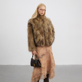 Two tone blended dense raccoon fur grass coat women's short fur coat