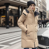 Mid to long length cotton jacket with autumn and winter thick coat and hood
