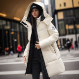 Mid to long length cotton jacket with autumn and winter thick coat and hood