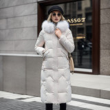 Cotton jacket women's mid length over knee cotton jacket with thick fur collar
