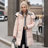Mid to long length cotton jacket with autumn and winter thick coat and hood