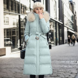 Slim fit and slimming big fur collar long cotton jacket
