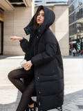 Cotton padded women's long and thick knee length hooded cotton jacket jacket