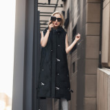 Medium to long length outerwear hooded vest for women, embroidered for warmth