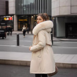 Cotton jacket, medium to long, with a large fur collar and plush lining to overcome the challenge of outerwear