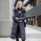 Cotton jacket women's mid length over knee cotton jacket with thick fur collar