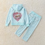 Hoodies, straight leg pants, embroidered casual girls' set, two-piece set