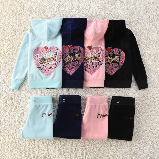 Hoodies, straight leg pants, embroidered casual girls' set, two-piece set