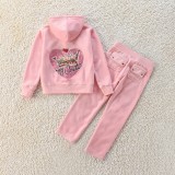 Hoodies, straight leg pants, embroidered casual girls' set, two-piece set