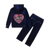 Hoodies, straight leg pants, embroidered casual girls' set, two-piece set