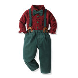 Christmas boys' set snowflake velvet overalls two-piece set