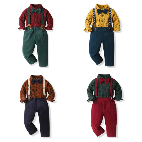 Christmas boys' set snowflake velvet overalls two-piece set
