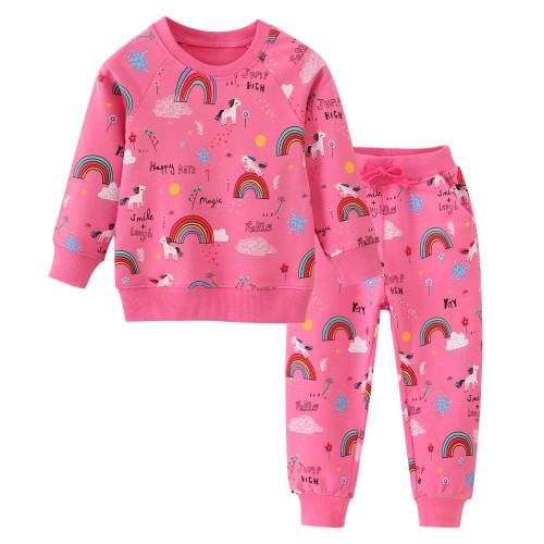 Children's round neck sweatshirt and pants set, girls' two-piece set