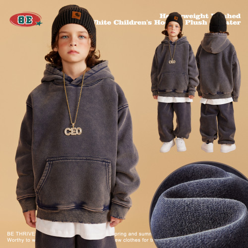 Children's hoodie washed with water, hooded and flannel hoodie