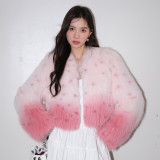 Fox fur gradient pink fur coat women's short coat