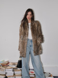 Rabbit fur standing collar fur coat, women's classic leopard print fur coat, medium to long style