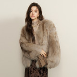 Imported silver fox fur grass coat for women, medium to long style